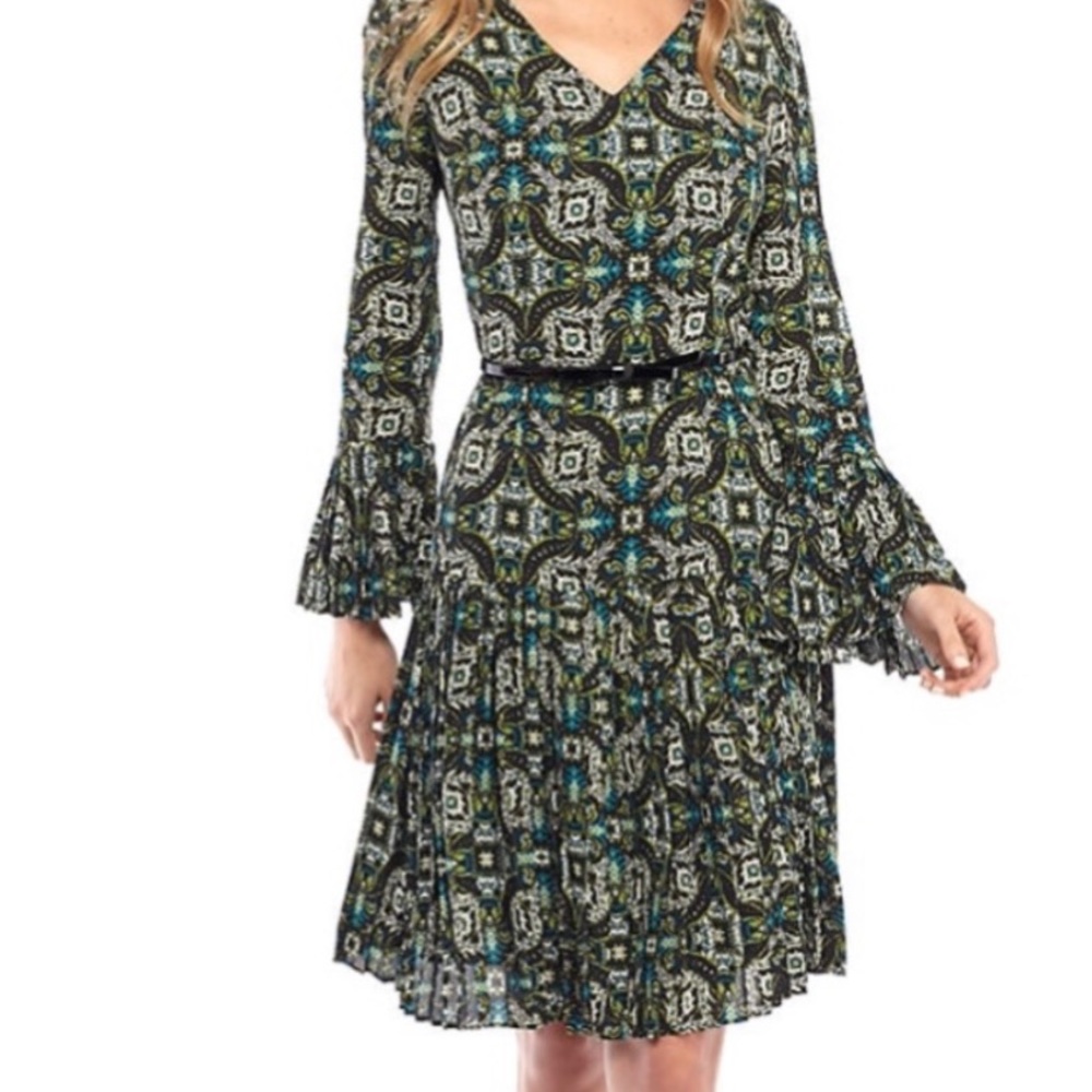The Limited green pattern bell sleeve dress